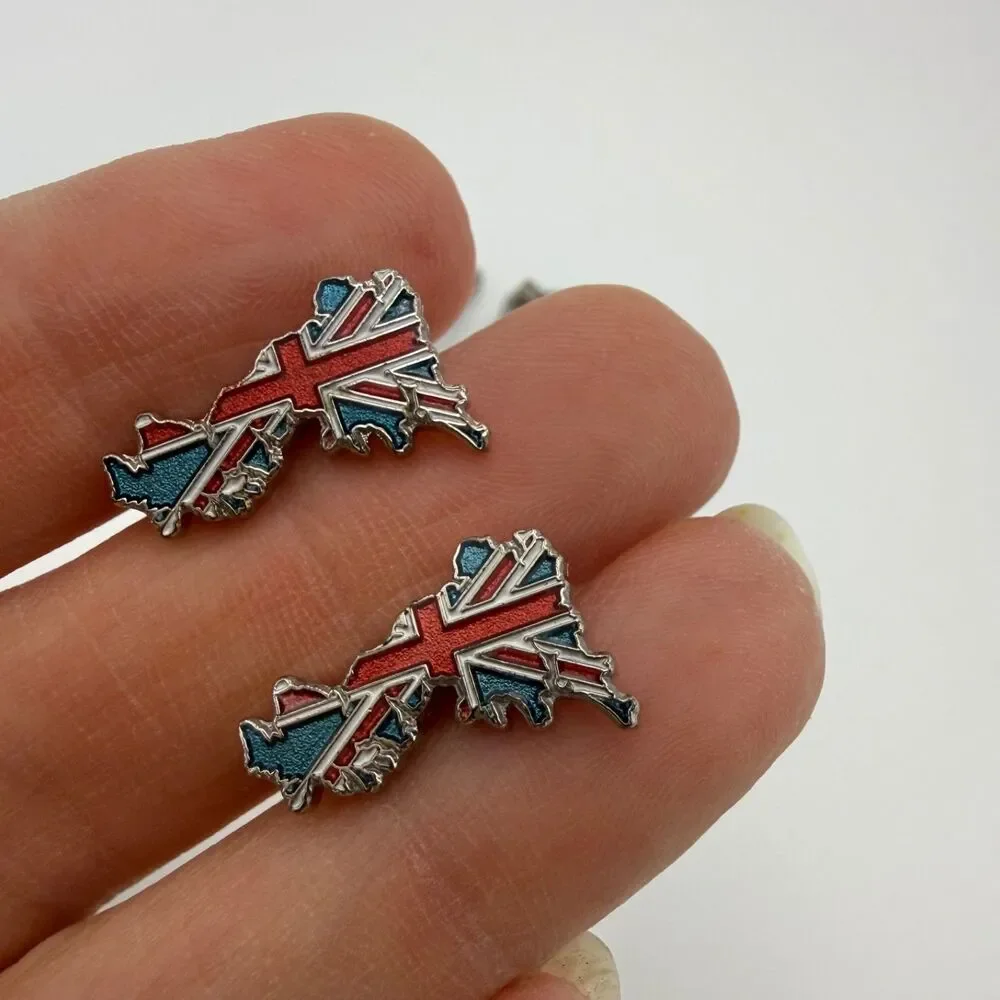 Lot 3 Mens Cufflinks British Isles Union Jack Race Indy Car Silver Tone Blue Red